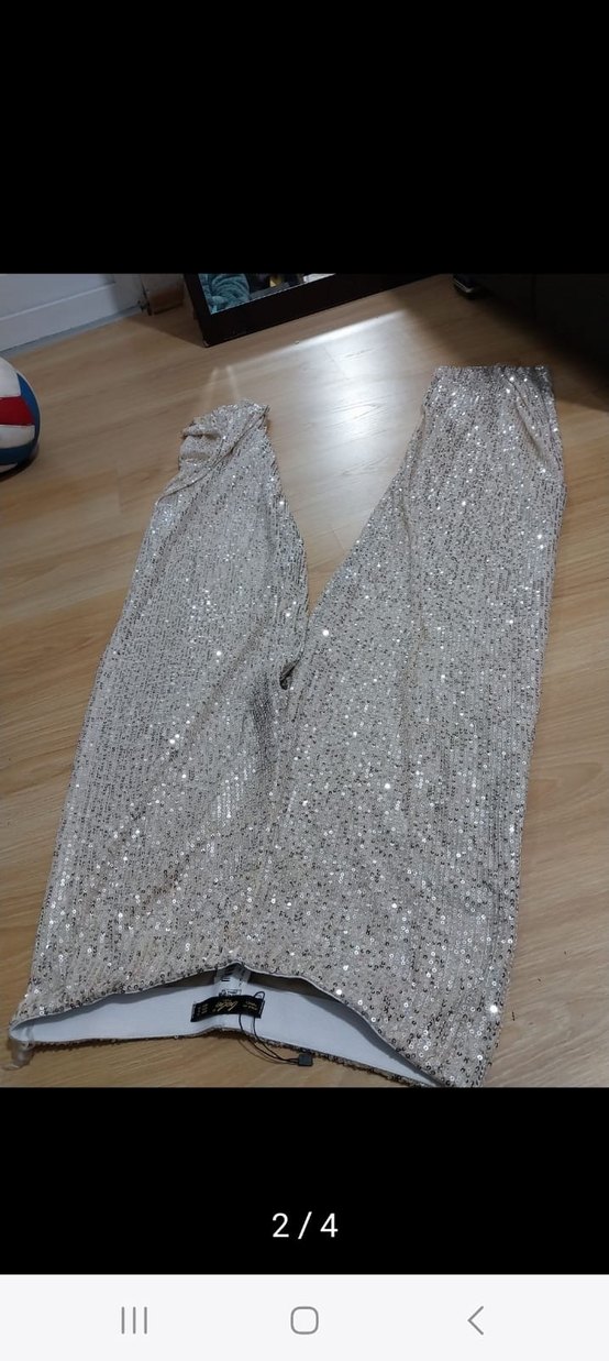 Kadın Gri Simli Yılan Desenli Pantolon - Görsel 2