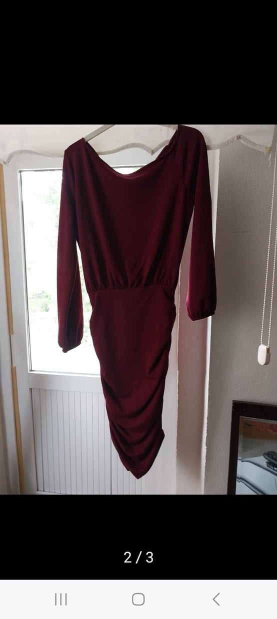 Bordo Drapeli Kadın Mini Elbise - Görsel 2