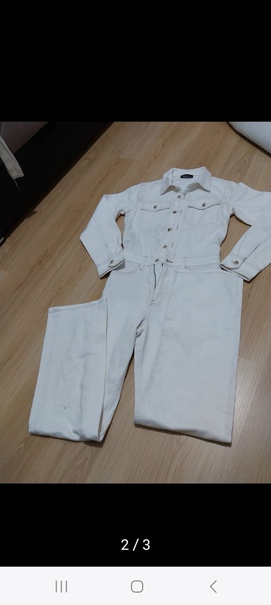 Kadın Beyaz Midi Deri Tulum - Görsel 2