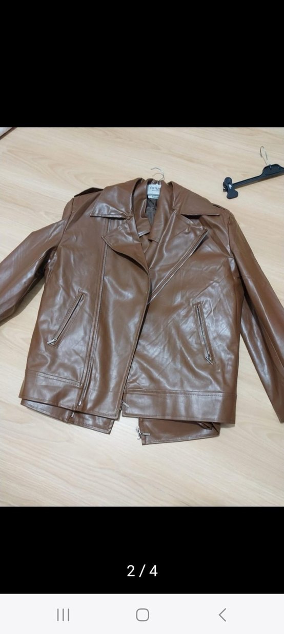 Kahverengi Kemerli Kadın Deri Ceket - Görsel 2