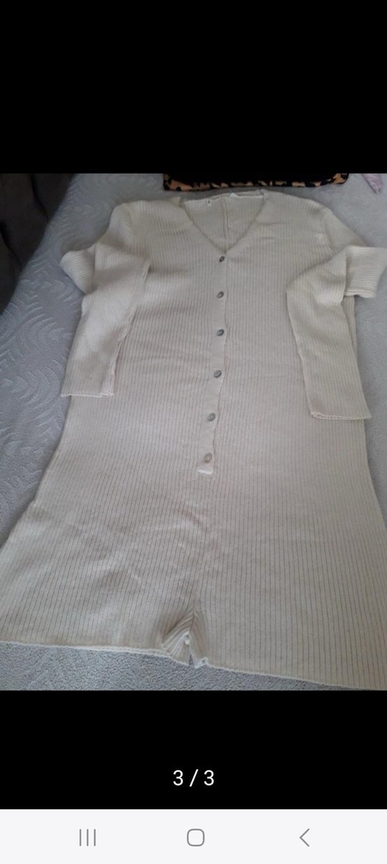 Beyaz Deri Kemerli Mini Tulum - Görsel 2