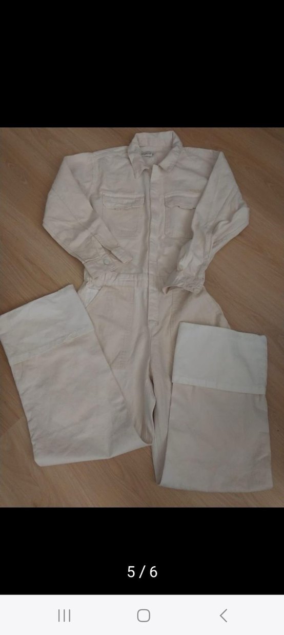 Kadın Beyaz Pamuklu Kuşaklı Tulum - Görsel 2