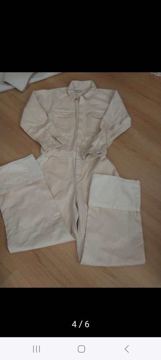 Kadın Beyaz Pamuklu Kuşaklı Tulum - Görsel 3