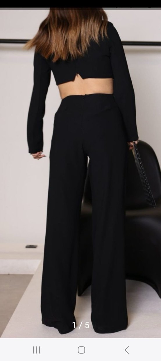 Siyah V Yaka Uzun Kollu Kadın Takım - Görsel 3