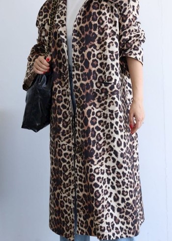 Kahverengi Leopar Desenli Uzun Kadın Kaban - Görsel 2