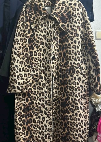 Kahverengi Leopar Desenli Uzun Kadın Kaban - Görsel 4