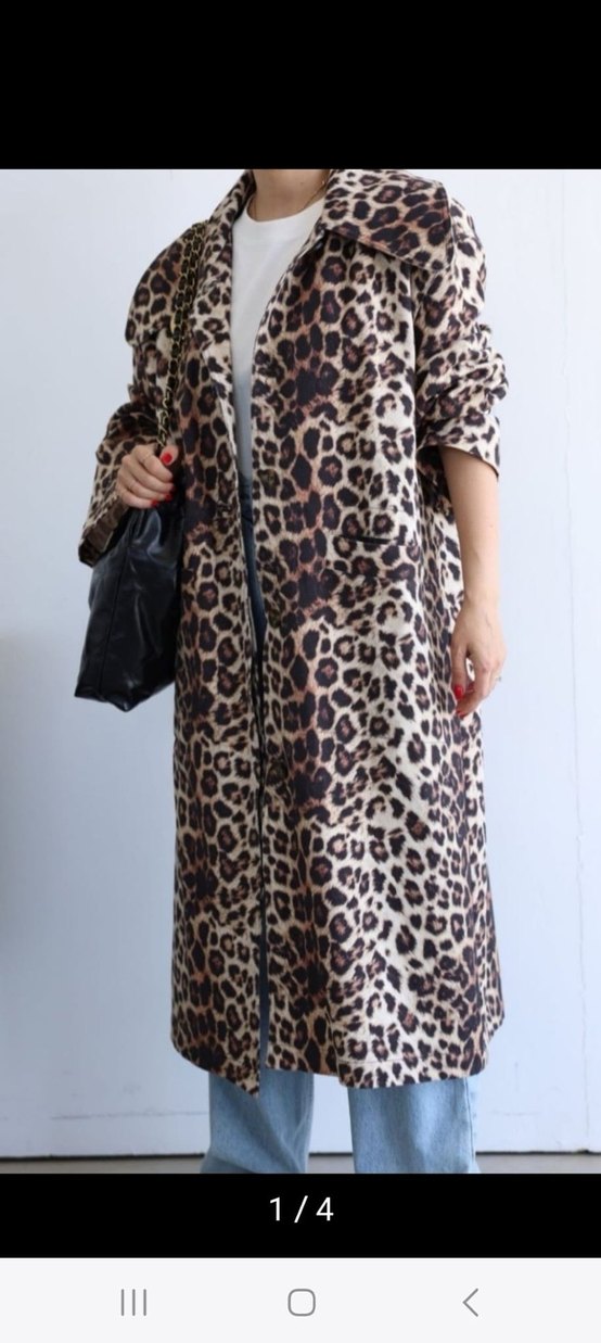 Kahverengi Leopar Desenli Uzun Kadın Kaban - Görsel 2