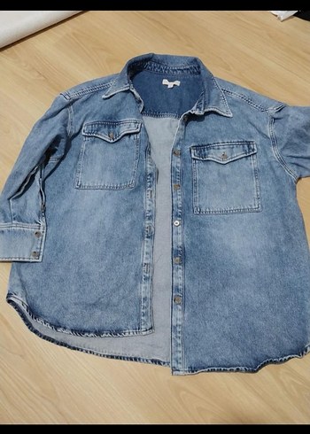 Düğmeli Gri Mavi Kadın Denim Ceket - Görsel 2