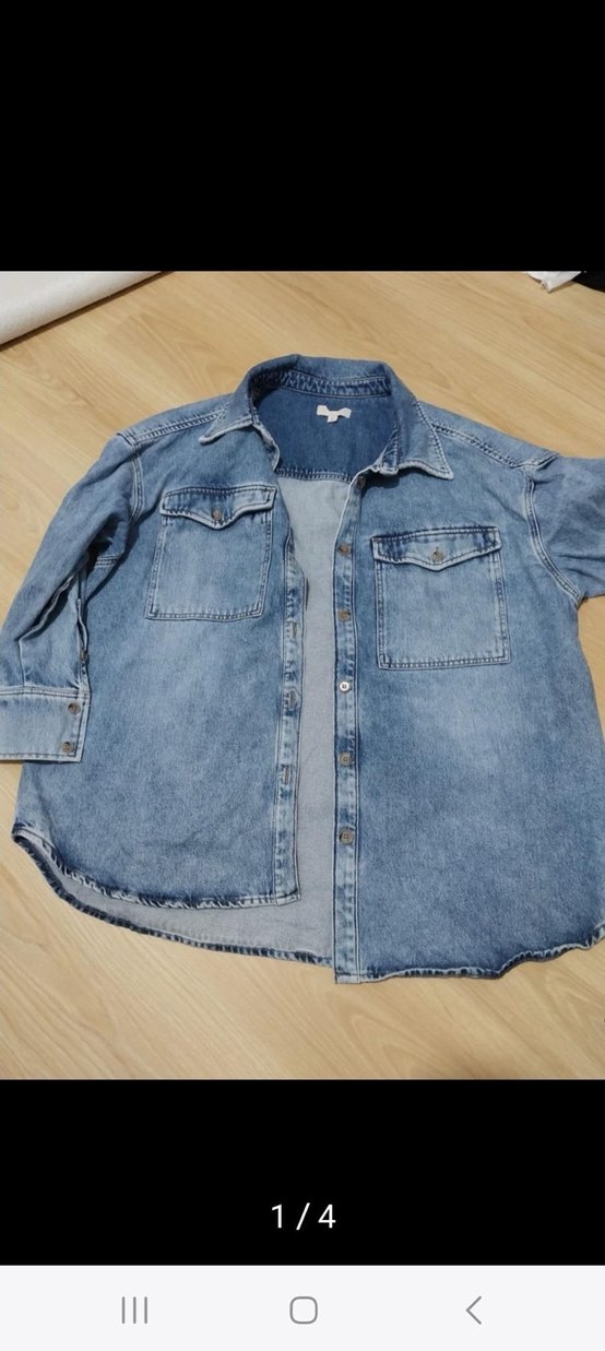 Düğmeli Gri Mavi Kadın Denim Ceket - Görsel 2