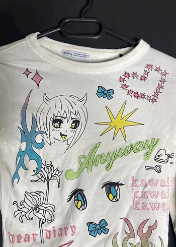 Beyaz Baskılı Uzun Kollu Kız Tişörtü - Görsel 4