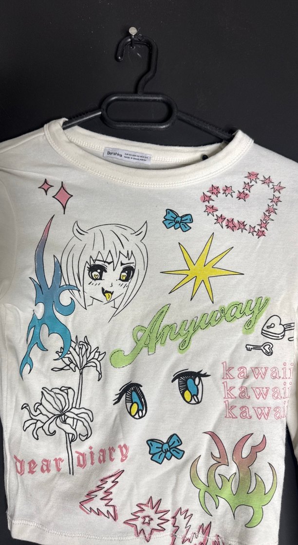 Beyaz Baskılı Uzun Kollu Kız Tişörtü - Görsel 4