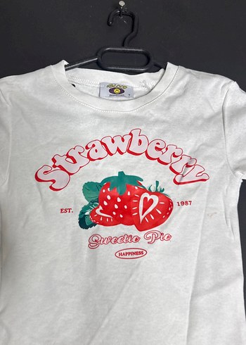 Beyaz Baskılı Kısa Kollu Crop Tişört - Görsel 2