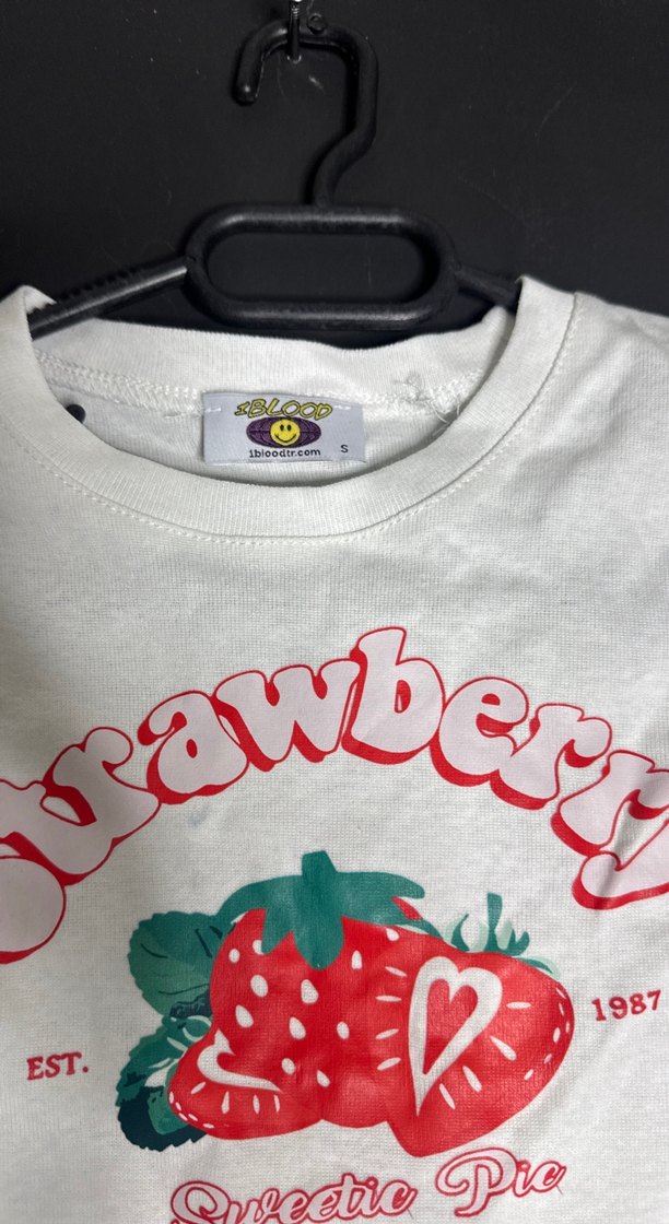 Beyaz Baskılı Kısa Kollu Crop Tişört - Görsel 3