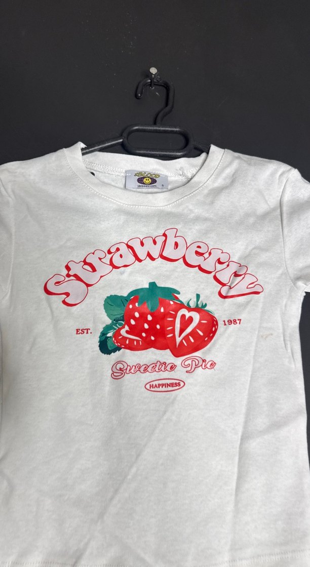 Beyaz Baskılı Kısa Kollu Crop Tişört - Görsel 2