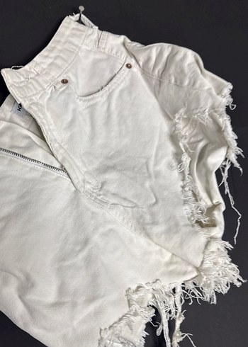 Kadın Beyaz Keten Mini Şort - Görsel 2