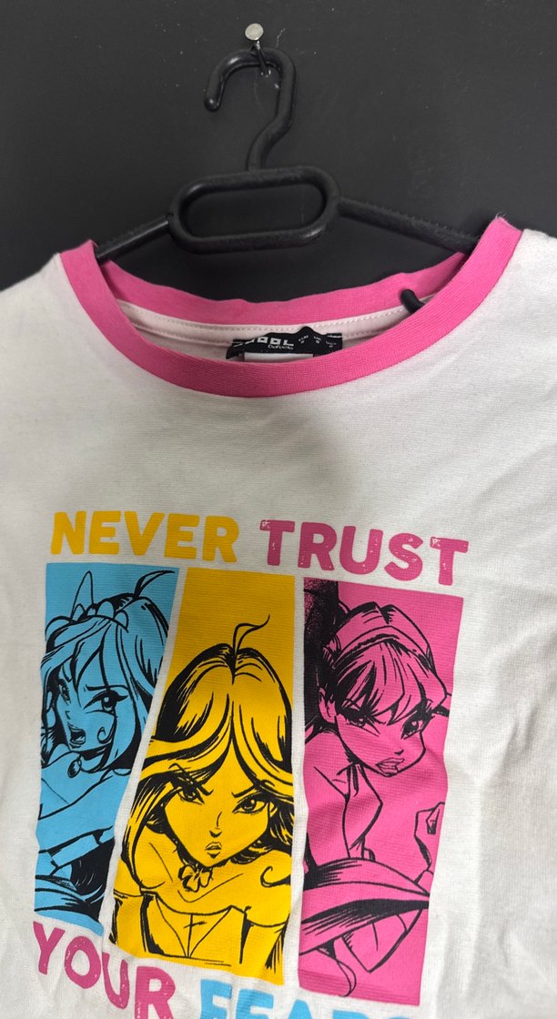 Pembe Baskılı Kız Tişörtü, Kısa Kollu - Görsel 3