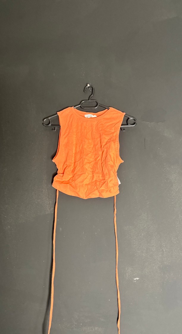 Kadın Turuncu Kolsuz Halter Yaka Atlet - Görsel 2