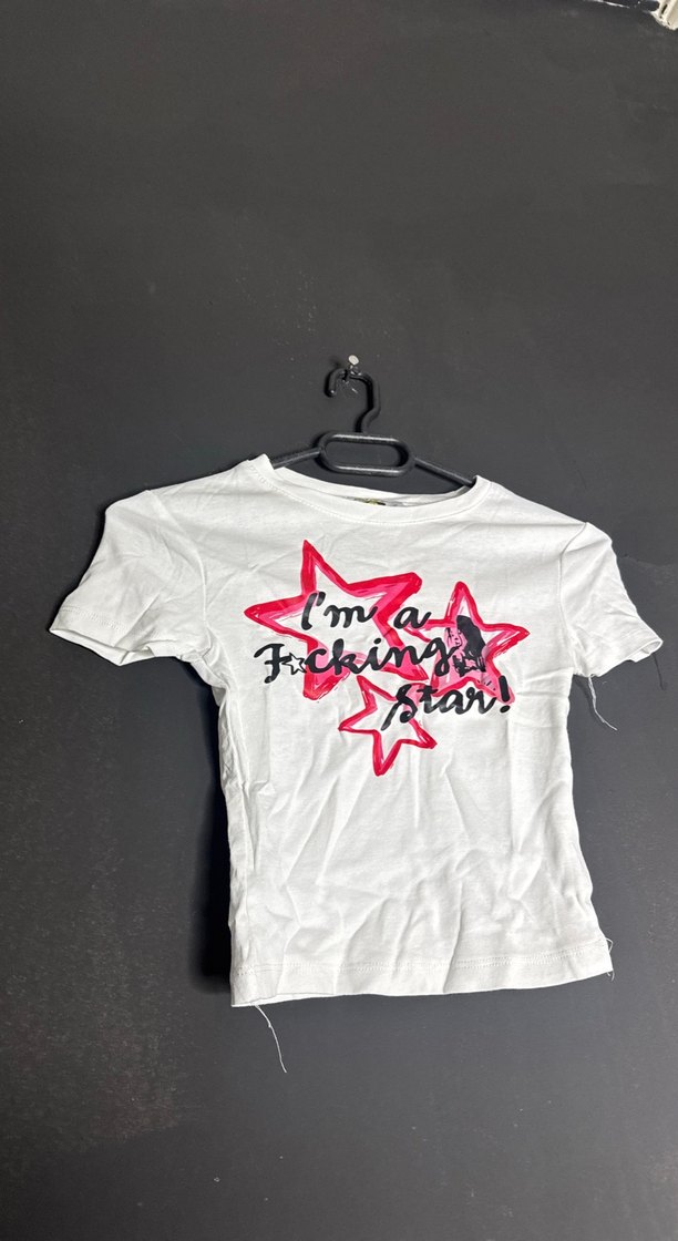 Beyaz Kız Çocuk Rock Punk Baskılı Tişört - Görsel 3