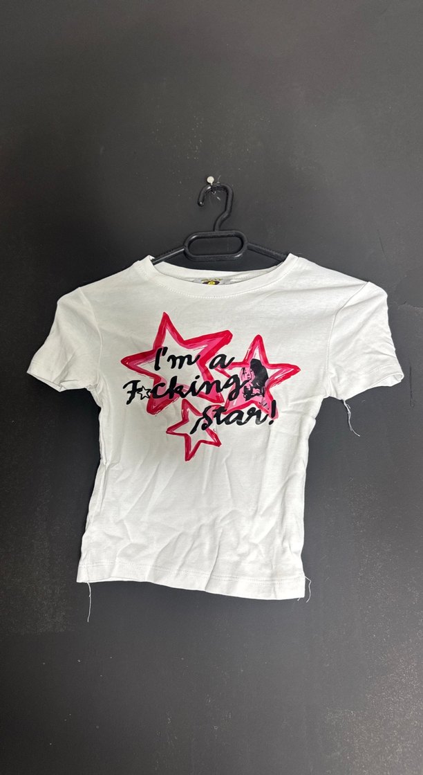 Beyaz Kız Çocuk Rock Punk Baskılı Tişört - Görsel 2