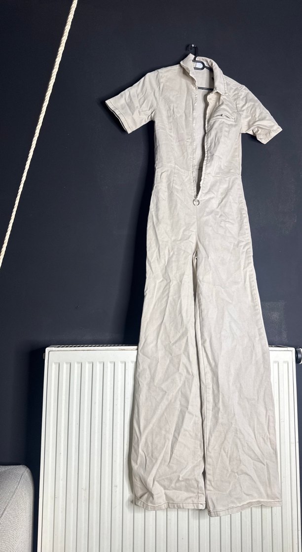 Kadın krem Keten Midi Tulum - Görsel 2