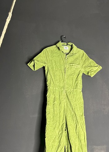 Yeşil Kısa Kollu Midi Keten Tulum - Görsel 2