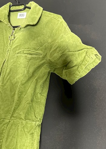 Yeşil Kısa Kollu Midi Keten Tulum - Görsel 4