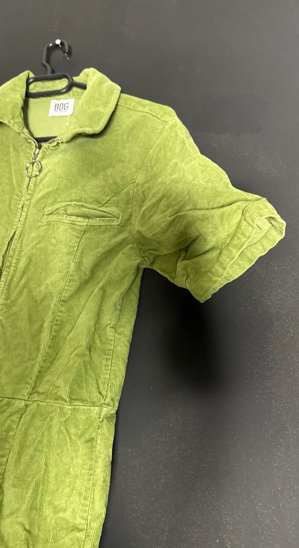 Yeşil Kısa Kollu Midi Keten Tulum - Görsel 4