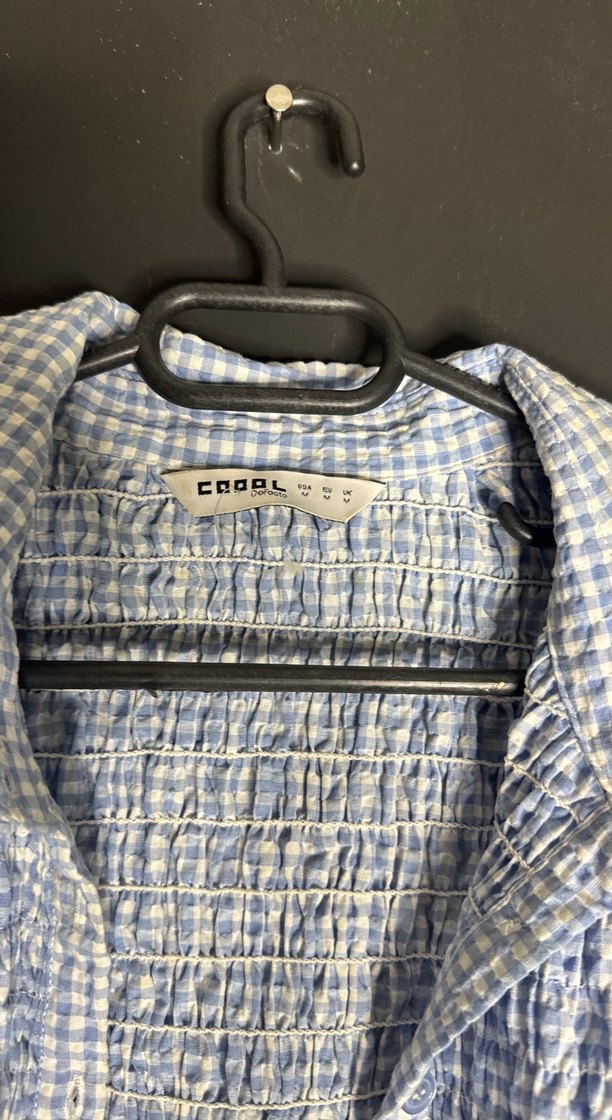 Mavi Kısa Kollu Düğmeli Keten Gömlek - Görsel 3