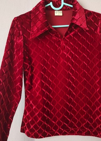 Bordo V Yaka Uzun Kollu Kadın Bluz - Görsel 5