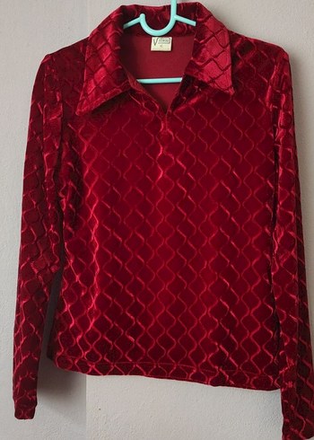 Bordo V Yaka Uzun Kollu Kadın Bluz - Görsel 4