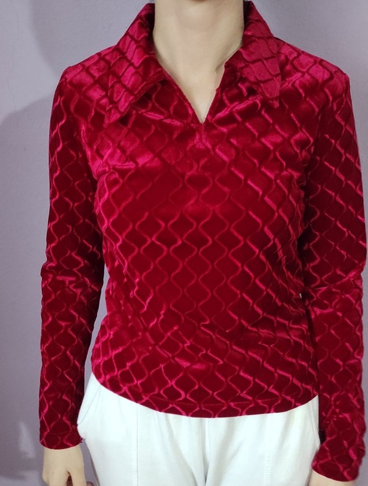 Bordo V Yaka Uzun Kollu Kadın Bluz - Görsel 2