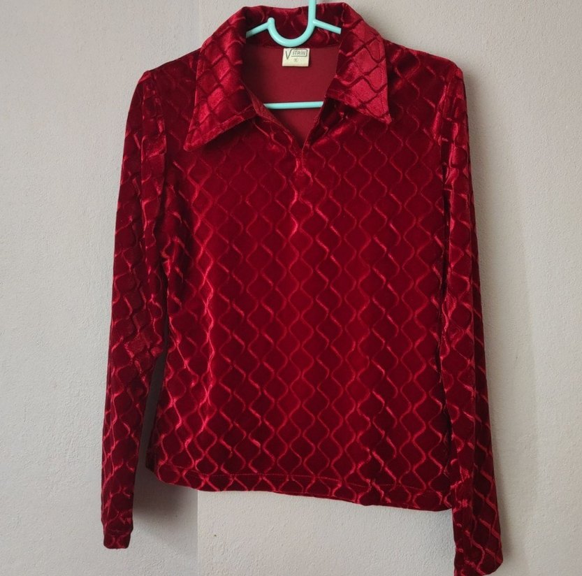 Bordo V Yaka Uzun Kollu Kadın Bluz - Görsel 4