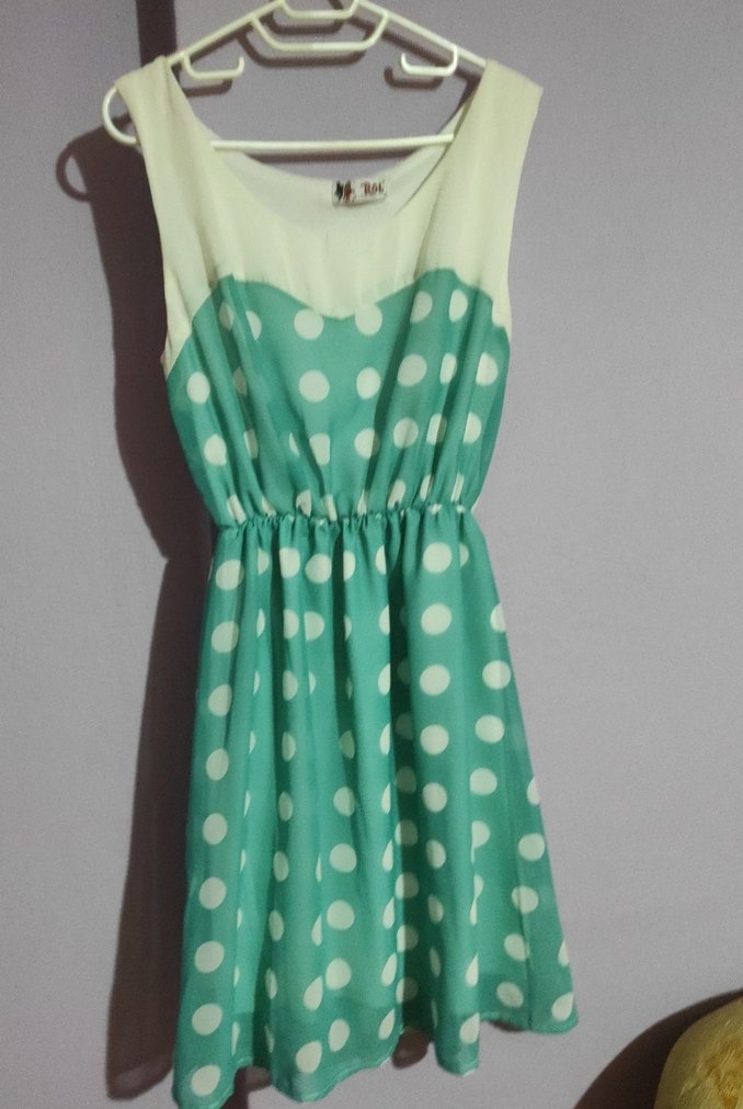 Turkuaz Puantiyeli V Yaka Midi Elbise - Görsel 4