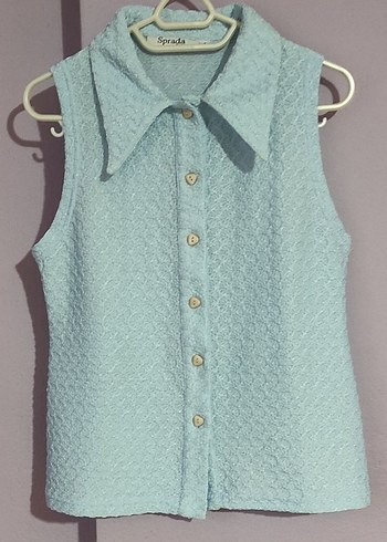 Mavi Kolsuz Keten Gömlek - Görsel 3