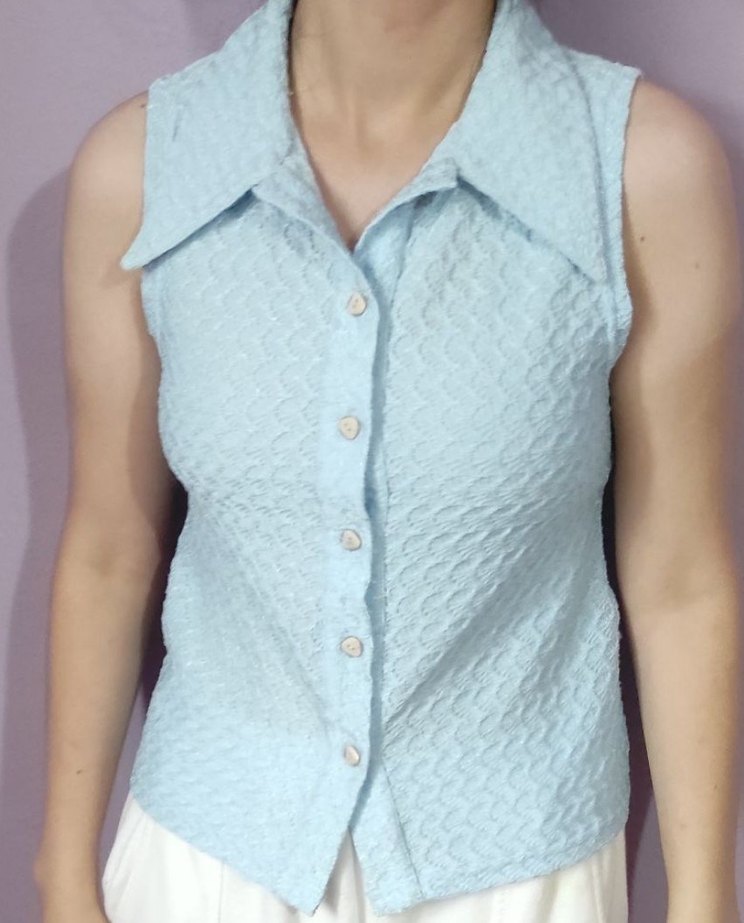 Mavi Kolsuz Keten Gömlek - Görsel 2