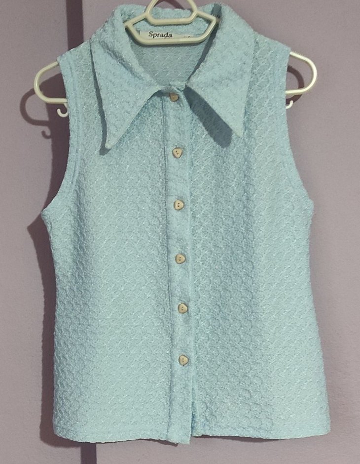 Mavi Kolsuz Keten Gömlek - Görsel 3