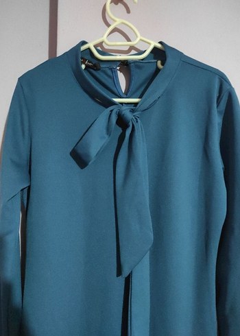 Uzun Kollu Mavi Midi Elbise - Görsel 4