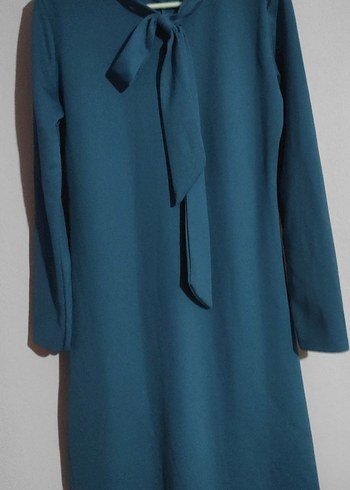 Uzun Kollu Mavi Midi Elbise - Görsel 3