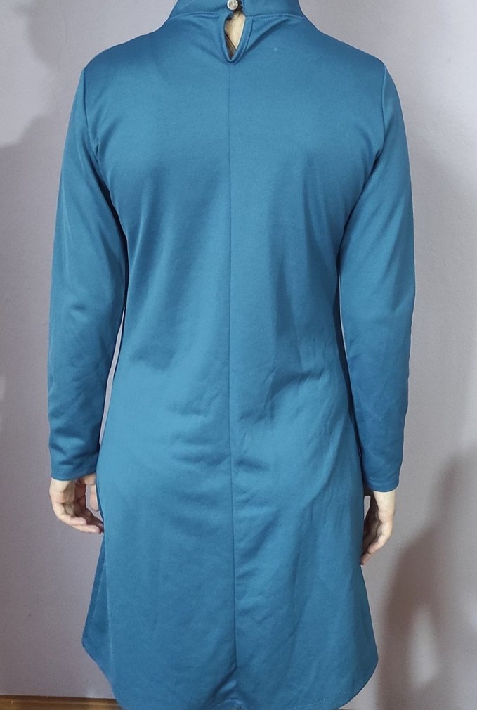 Uzun Kollu Mavi Midi Elbise - Görsel 2