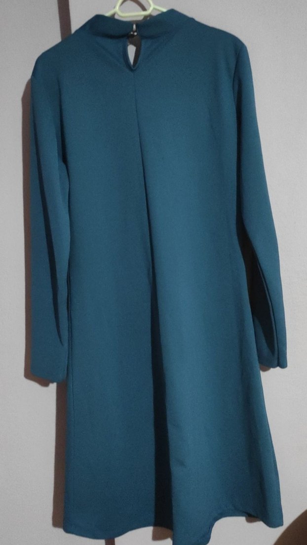 Uzun Kollu Mavi Midi Elbise - Görsel 5