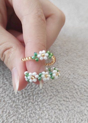 Boncuklu Beyaz Çiçekli Bohem Kadın Yüzüğü - Görsel 2