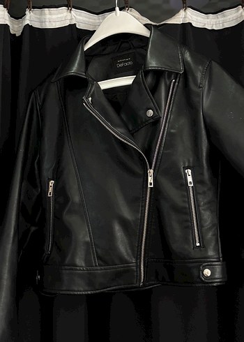 Kadın Siyah Deri Biker Ceket - Görsel 2