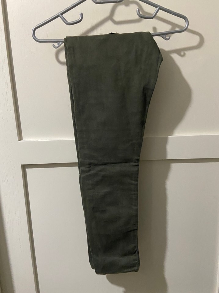 Kadın Kemerli Dar Kesim Haki Kot Pantolon - Görsel 2