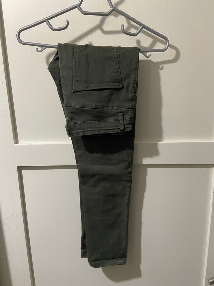 Kadın Kemerli Dar Kesim Haki Kot Pantolon - Görsel 3