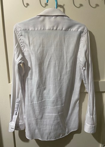 Gri Yakalı Beyaz Keten Erkek Gömlek - Görsel 3