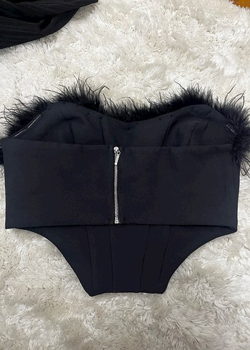 Siyah Kürk Detaylı Straplez Bustiyer - Görsel 2