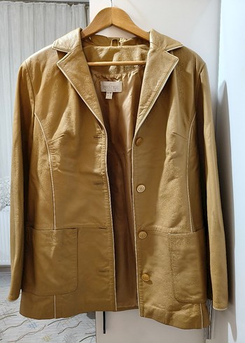 Bej Kadın Deri Ceket Düğmeli - Görsel 2