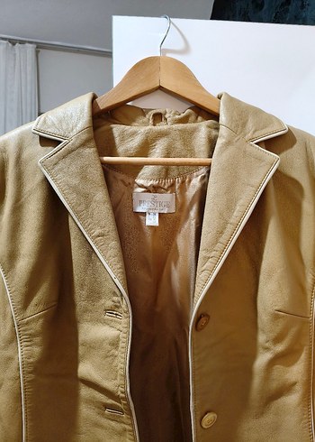 Bej Kadın Deri Ceket Düğmeli - Görsel 4