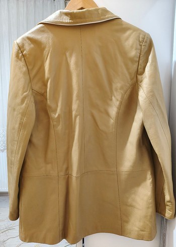 Bej Kadın Deri Ceket Düğmeli - Görsel 3