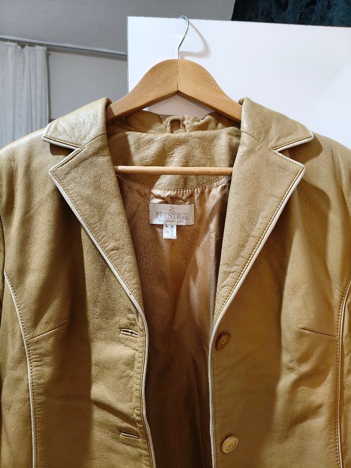 Bej Kadın Deri Ceket Düğmeli - Görsel 4